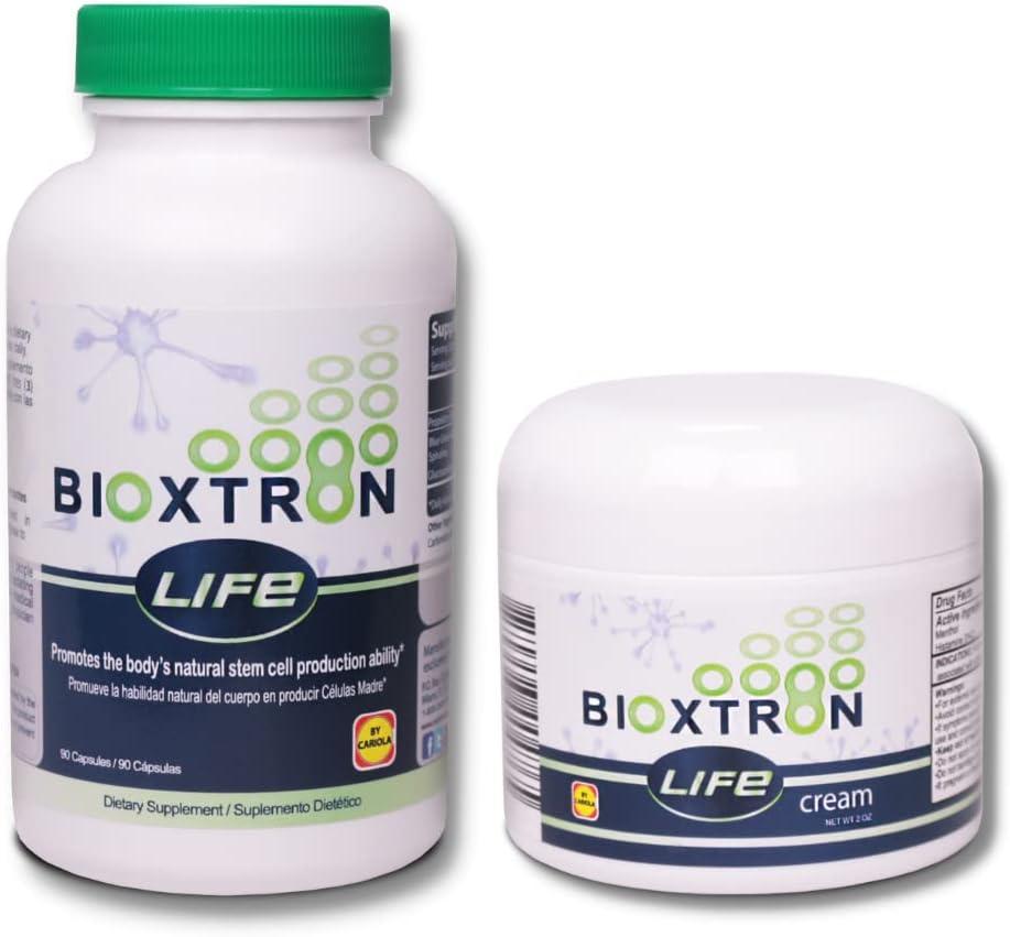 Bioxtron Life AFA Stem Cell Supplement - Joint Support & Muscle Pain - Immune System Support - Support Energy Levels - Stem Cell Production - Blue Green Algae Spirulina - 90 Caps + Cream 2 oz, EXP 04/2027