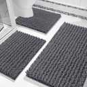 Yimobra Bathroom Rugs Sets 3 Piece, Fluffy Plush Chenille Bath Room Mats Set with Toilet Rug U Shaped, Soft Shaggy Absorbent Non Slip Shower Rug for Sink, Laundry Room Mat, Machine Washable, Dark Gray (24.4"x20.4" + 31.5"x19.8"+ 44.1"x24")