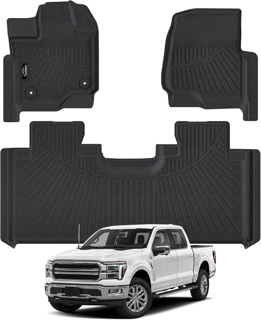 Floor Mats Custom Fit for 2015-2025 Ford F150 Super Cab/Extended Cab (Not for SuperCrew Cab) All Weather TPE Rubber Floor Liners Anti-Slip Full Set for Ford F-150 SuperCab Accessories