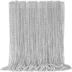 EOBOH 72PCS Bead Necklace, Silver Christmas Bead Necklace Party Favors Bulk, 33" Xmas Necklaces Stuff, Festival Events Parade Throw Accessories for Xmas Mardi Gras Wedding Birthday Celebrations Decor