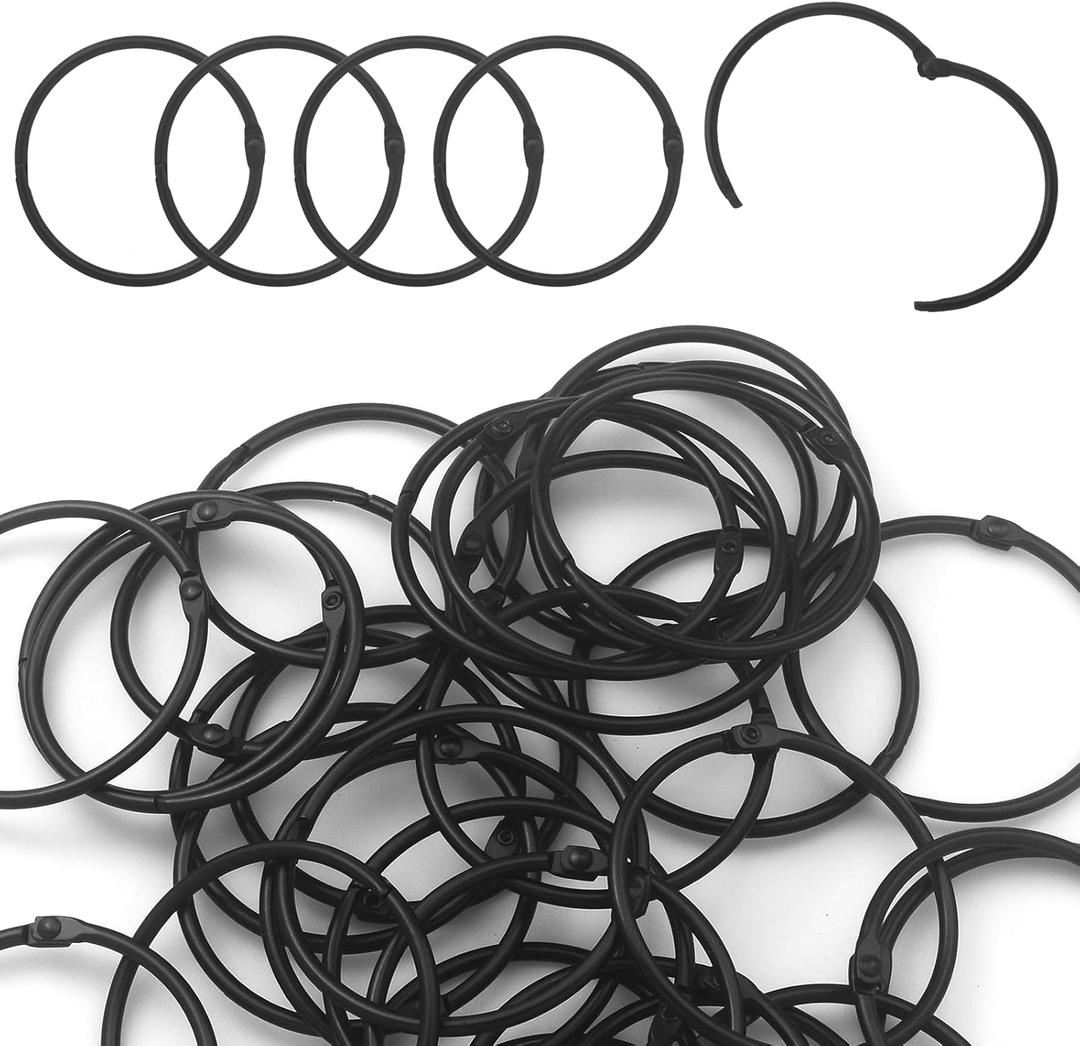 30 Pack 2 Inch Binder Rings, Black Book Rings Index Card Ring, Metal Ring Binder Clips Key Rings Paper Rings for Office, School, Home (Black, 50mm)