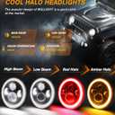 2PCS 7" Round DOT Red Halo LED Headlights with Turn Signal - H6024 Hi/Lo Projector Sealed Beam for Wrangler JK/TJ/CJ/LJ - Plug & Play