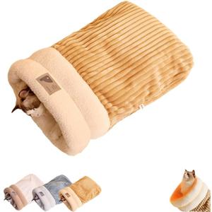ZHUANXUA Cat Sleeping Bag Bed, Winter Soft Plush Sack Self Warming Cave Bed for Indoor Cats, Hideaways Pet Snuggle Sack for Kitten Puppy (Brown, L-21"x18")