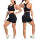SALSPOR 3 Piece Workout Sets for Women Butt Lifting Leggings with High Impact Sports Bra Gym Shorts Activewear Matching Set(3DWX-Black-2XL)