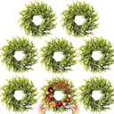 8 Pcs Christmas DIY Gree Wreath 10 Inch Green Artificial Wreaths DIY Faux Plain Wreaths Front Door Green Farmhouse Cabinets Wreath Indoor Outdoor Wall Decor(Pine Needle)