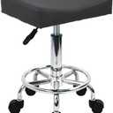 Square Rolling Stool with Footrest PU Leather Height Adjustable 360 Swivel Stool with Wheels Massage SPA Salon Stools Task Chair Desk Drafting Bedroom Vanity Stool (Grey)