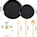 bUCLA 150PCS Black and Gold Plastic Plates - Black Gold Plastic Dinnerware Set Disposable - Include 25 Dinner / 25 Dessert Plates, 25 Knives, 25 Forks, 25 Spoons, 25 Cups, Ideal for Party & Graduation