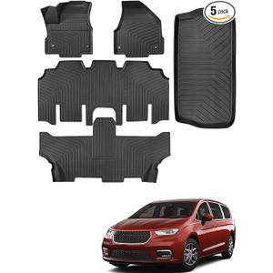 for Chrysler Pacifica 2017-2024 2025 7/8 Passenger (No Hybrid) Floor Mats Cargo Liner Trunk Carpet All Weather TPE Mat for Voyager 2020-2025, for Pacifica/Voyager 2018 2019 2021 2022 2023 Accessories