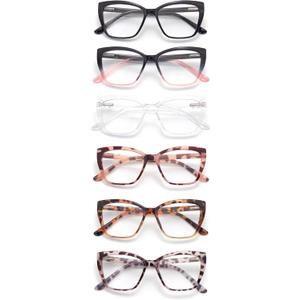 3-Pack Reading Glasses for Women, Style Frame Spring Hinge Readers Blue Light Blocking Glasses (C04, 6 Mix Colors)