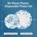 AnyDesign 80 Pcs Blue White Floral Plastic Plates 10.25 Inch Dinner & 7.5 Inch Dessert Chinoiserie Flower Disposable Plates Party Tableware for Spring Wedding Baby Shower Table Supplies
