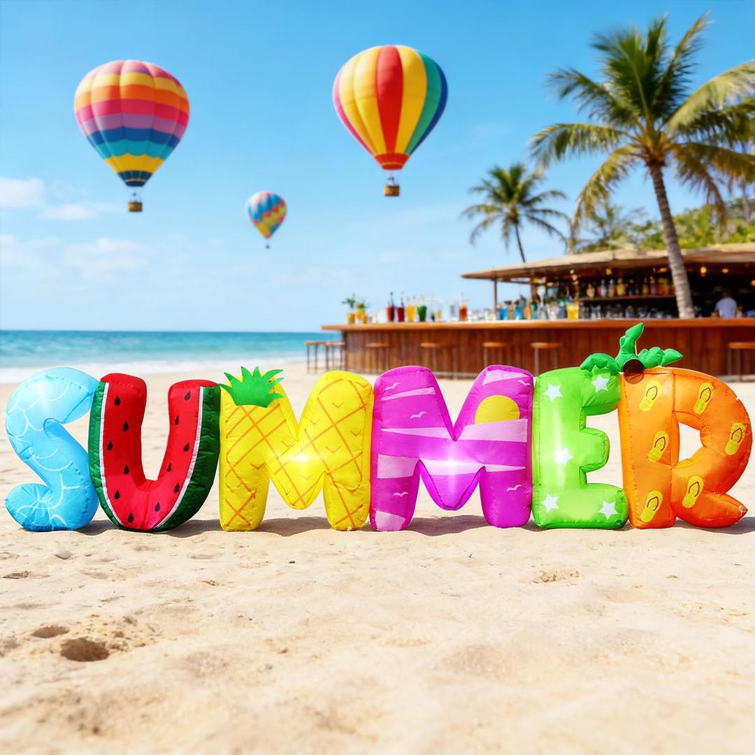DomKom 8FT Summmer Inflatable Outdoor Decorations, Build-in LED Lights Holiday Blow Up Yard Decoration, for BBQ Holiday Party, Outdoor,Garden, Yard Lawn Dcor