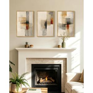 KUVIOKE Framed Abstract Wall Art Minimalist Beige Gray Red Pastel Watercolor Wall Decor Modern Neutral Art Print Home Decor 16x24in (Natural Framed)