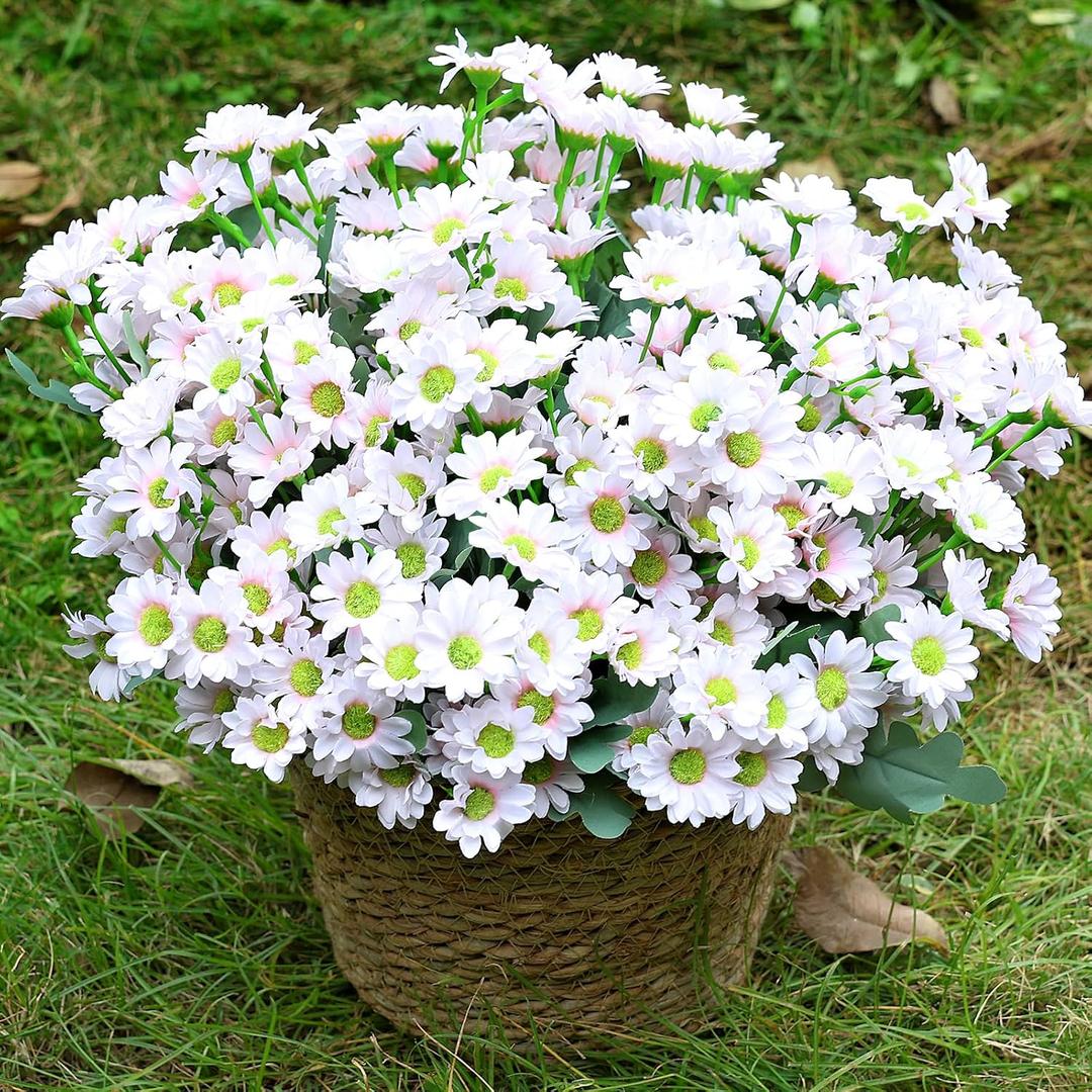 24 Bundles Artificial Daisy Flowers for Outdoor - Fake Mums Faux UV Resistant Daisies Plants Florals for Home Garden Patio Front Porch Outside Decorations - Pink