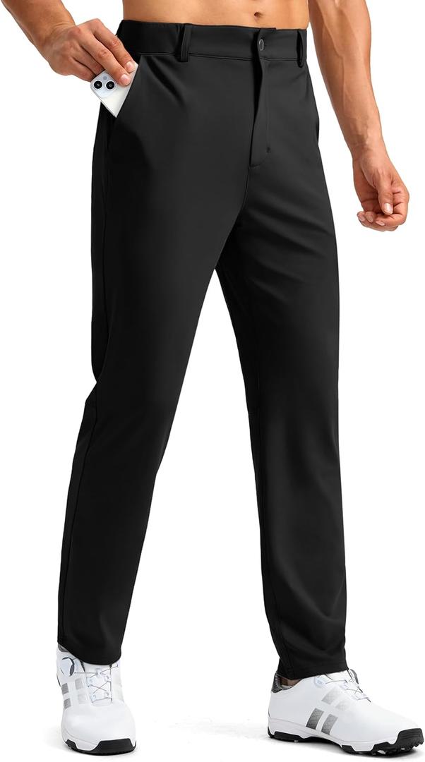 Soothfeel Men's Golf Pants with 5 Pockets Slim Fit Stretch Sweatpants Casual Travel Dress Work Pants for Men (3X-Large, 01-black)