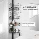 Corner Shower Caddy Tension Pole, 4-Tier Stainless Steel Rustproof Bathroom Shower Organizer 47-114 Inch Height Adjustable Shower Shelves, No-Drill Required Black