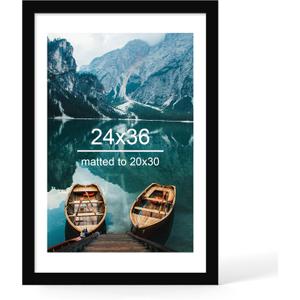 Hongkee 24x36 Frame, Black Wood Style - Display Posters 20 x 30 with Mat or 24x30 without Mat, Wall Mounting Horizontal and Vertical, 1 Pack