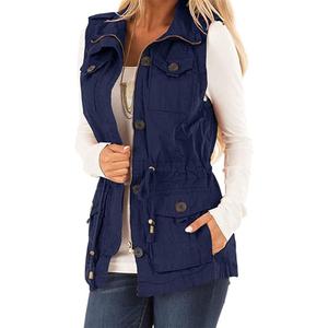 Koodred Women's Casual Military Utility Vest Lightweight Sleeveless Drawstring Jackets with Pockets, XXL