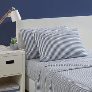 Nautica - Twin XL Sheets, Cotton Percale Bedding Set, Fully Elasticized, Ideal Dorm Essentials (Harmead Navy, Twin XL)
