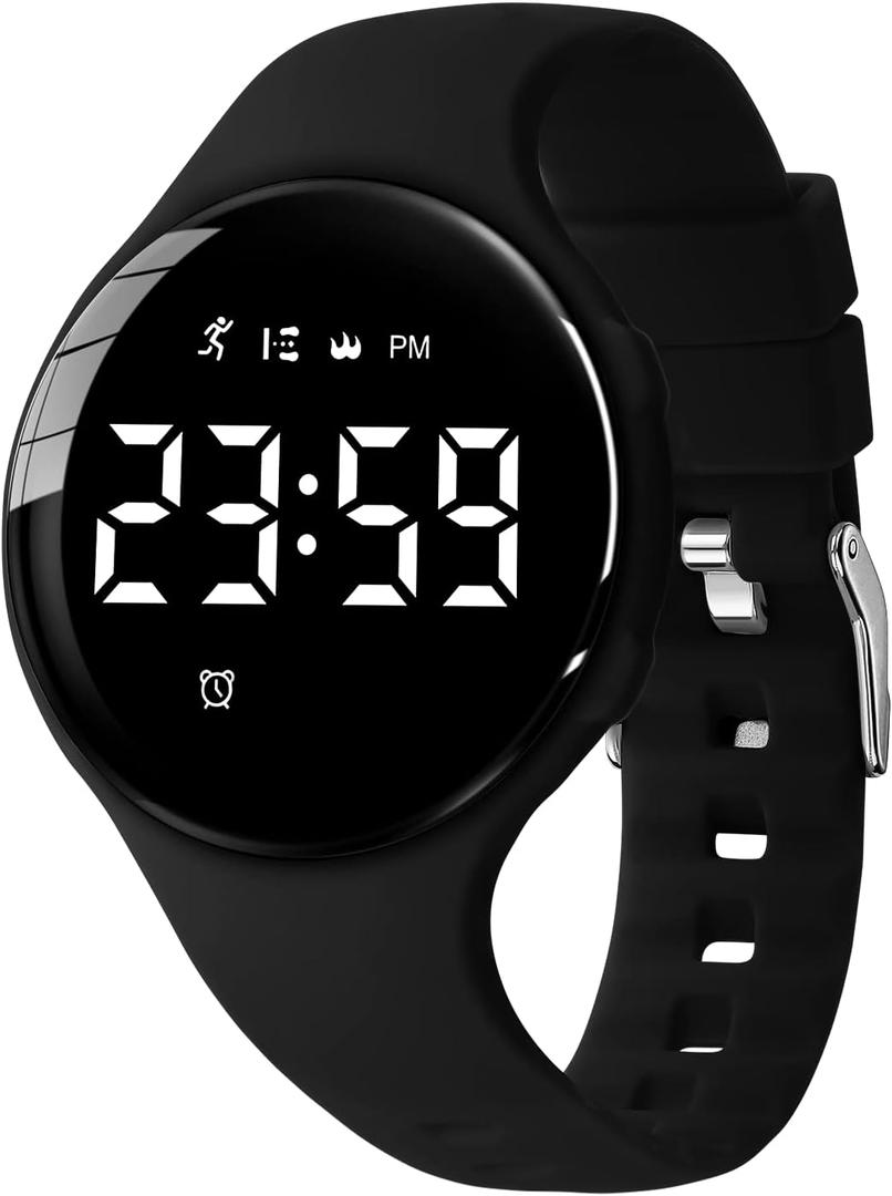 Kids Watches for Girls Boys Digital Sport Watch with Step Counter Pedometer Vibration Alarm Clock, No App Waterproof Fitness Tracker Kids Watch Boys Girls Teens Students Ages 5-16 (301-O-Black)