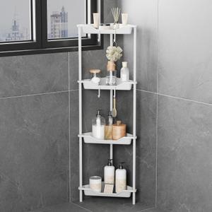 ODesign 4 Tier Corner Shower Caddy,Corner Shower Shelves for Living Room Bedroom Bathroom,Shower Table,Plastic Metal Splicing Ground Cabinet Storage Rack,10.8 x 10.8 x 44.6 inches White-Rustproof