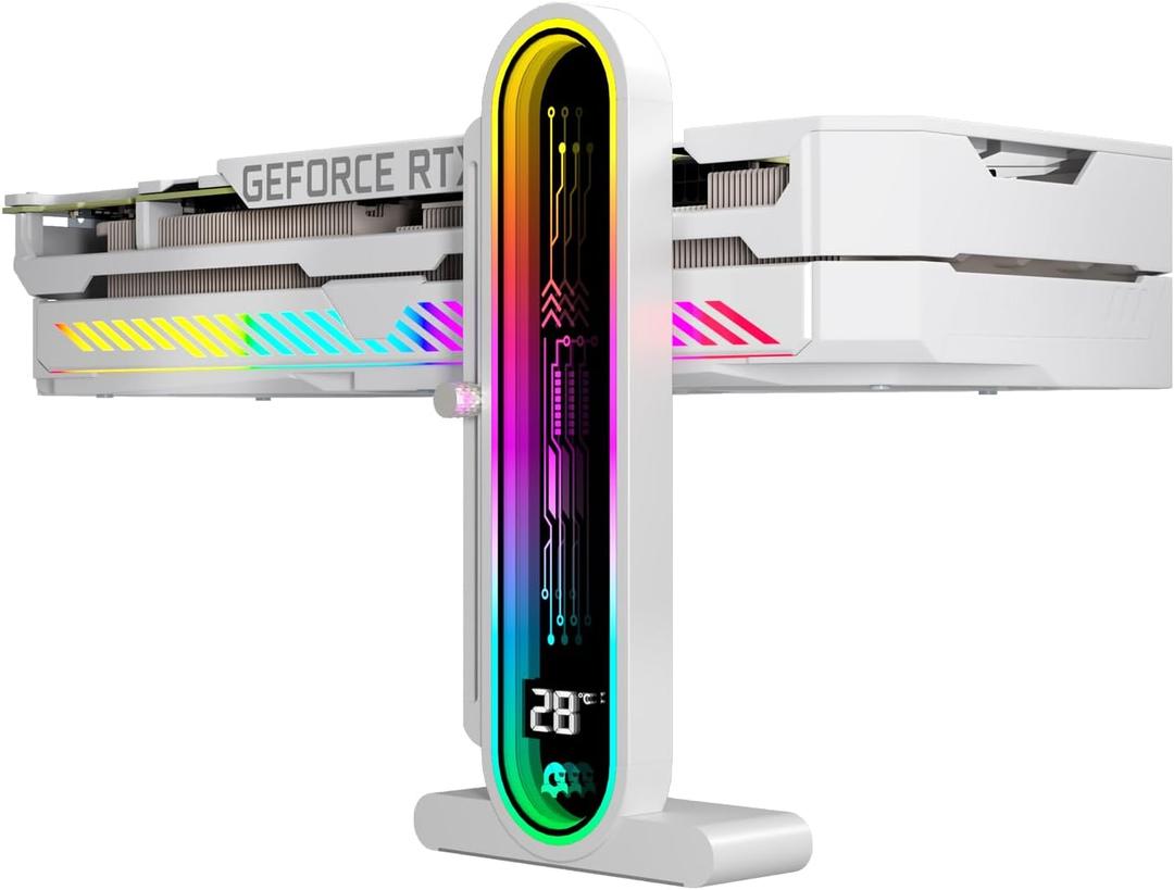 ARGB GPU Support Bracket with Temperature Display（Ambient Case Temp），5V 3pin Universal GPU Bracket，Graphics Video Card Brace with Height Adjustable，DY7-White