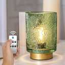 Battery Operated Small Cordless Table Lamps with Remote Control,Glass Dimmable Brightness Wireless Lamp with Timer,Battery Powered Lamp for Bedroom Living Room Home Decor(Jade Green)