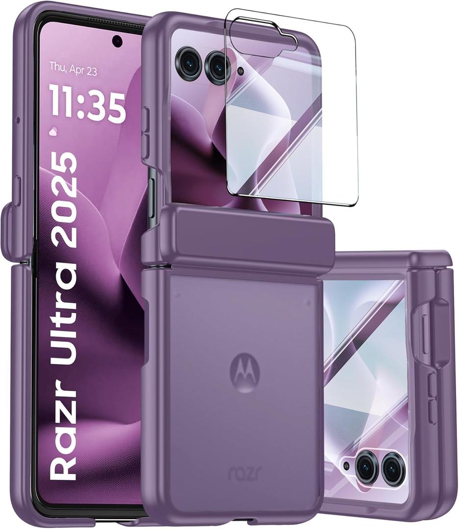 for Motorola Razr Ultra 2025 Case with Hinge Protection, Screen Protector, Ultra-Thin Skin Feel Translucent Frosted, Shockproof Cover for Razr Ultra 2025 -Purple