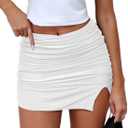 Women's Sexy Ruched Side Slit Mesh Bodycon Short Mini Skirt Night Out Party, Medium