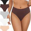 No Show High Rise Bikini Panties Women's Seamless Hi Cut Underwear Pack (Medium)