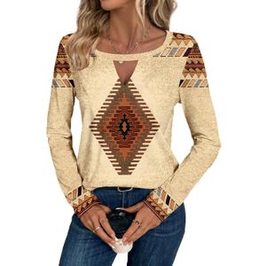Binshre Western Country Concert Outfits Women Long Sleeve Keyhole Sexy V Neck T Shirts Vintage Rodeo Cowgirl Graphic Tees (Medium)