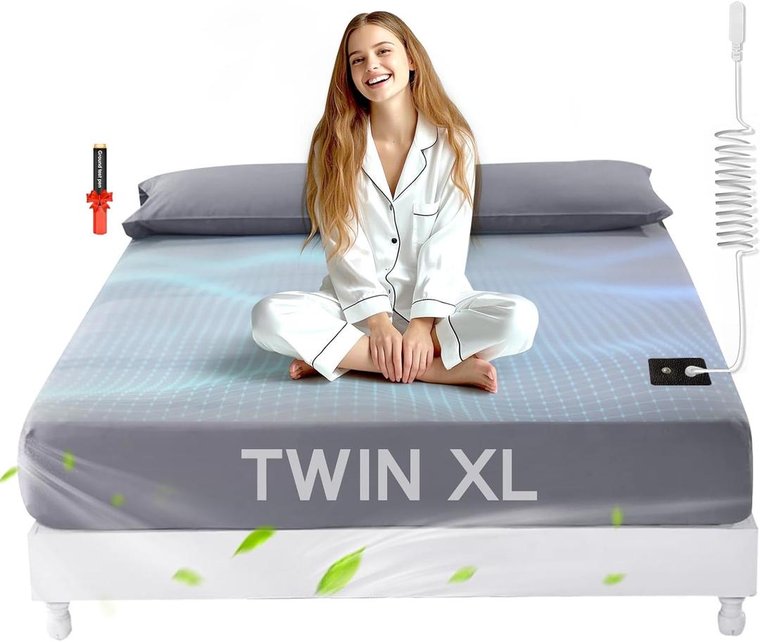 Grounding Sheets Twin XL, Pure Silver Organic Fitted Grounding Sheet for Improved Sleep and Pain Relief, 15Inch Deep Pocket Grounded Fitted Bed Sheets (Twin XL - 39"x 80"x 15" Grey)