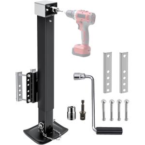 8000 lbs Heavy Duty Trailer Jack, 28.8" Lift, 20-24V Cordless Drill Compatible, for RV, Boat, Yacht & Utility Trailers, with Manual Crank Handle & Weatherproof Cover, Black