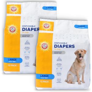 Arm & Hammer for Pets Female Dog Diapers, Size Large, 24 Count UltraAbsorbent, Adjustable Girl Dog Diapers with Leakproof Protection and Wetness Indicator (Pack of 2)