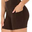 THE GYM PEOPLE High Waist Yoga Shorts for Women's Tummy Control Fitness Athletic Workout Running Shorts with Deep Pockets (Brown, L)