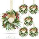 6 Pcs 9 Inch Mini Christmas Lambs Ear Wreaths for Kitchen Cabinet Small Eucalyptus Wreaths Xmas Lambs Ear Candle Rings Wreath for Christmas Front Door Porch Wall Window Indoor Outdoor Decorations