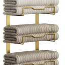 Hanging Towel Racks for Bathroom No Drill - Over The Door 8-Tier Bath Towel Storage Organizer for Small Bathrooms - Back Door Large Tiered Towel Holder Hanger for Rolled Towels RV Camper Gold