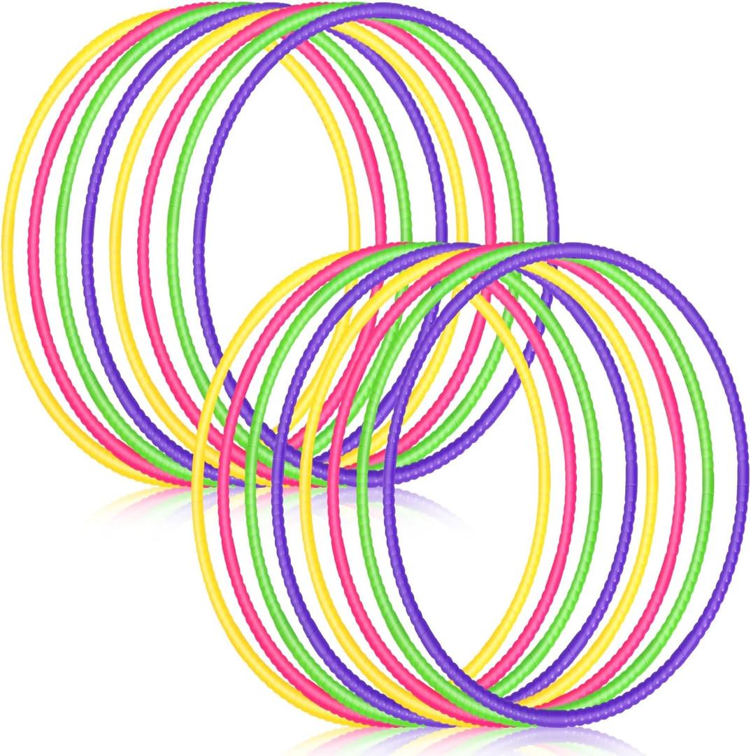 Libima 16 Pcs Toy Color Hoop for Kids, Detachable Adjustable Light Weight Plastic Colored Hoops Toy Circles for Party Games, Dance, Dog Agility (28 Inch, Green, Purple, Yellow, Pink)