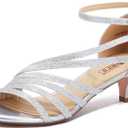 IDIFU Women's Low Kitten Strappy Sandals Heels Open Toe Ankle Strap Bridal Dress Wedding Shoes For Women  (Gold Glitter, 8 M US)