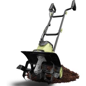 SOYUS 14 Inch Electric Tiller Cultivator 12 Amp Corded Tiller for Gardening, Garden Tiller with Folding Handle, 4 Steel Tines Wheeled Rototiller for Lawn Yard Soil Tilling