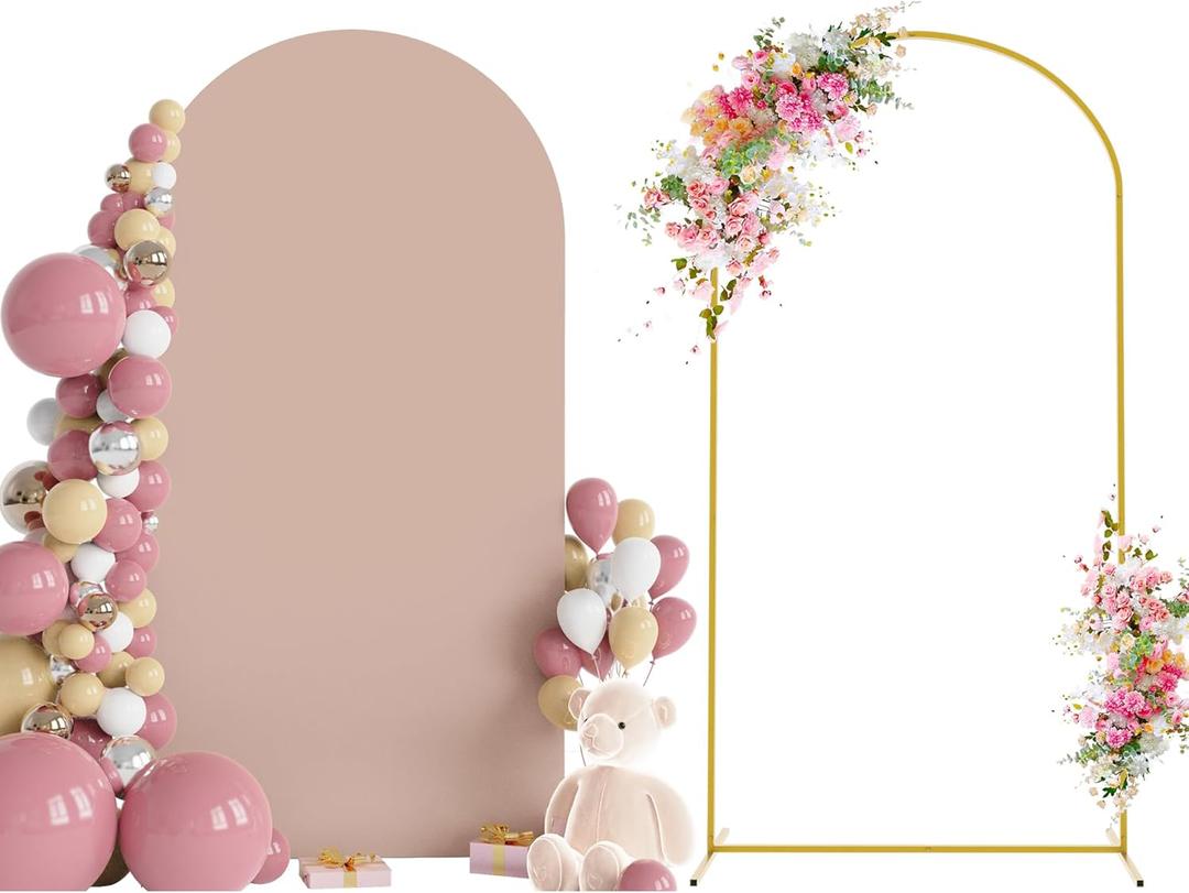 Wokceer 6.6 FT Wedding Arch Stand and Arch Cover, Metal Arch Stand with Arch Stand Cover for Birthday Party Wedding Ceremony Bridal Baby Shower Event Decor (Nude Pink)