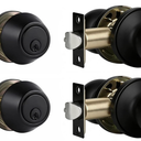 Exterior Door Lock Set with Deadbolt, Single Cylinder Deadbolt Lock and Door Knob Set, Keyed Alike Door Locks for Front Door,Matte Black Door Knob and Deadbolt Set(2Pack Set)