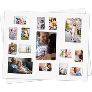 Weysat 2 Pcs 16 x 20 Inch Collage Picture Mat for 3 Sizes Photos or Pictures, 15 Opens Specialty Collage Mat with Rounded Corners for 3 x 2/5.8 x 3.8/4.8 x 6.8 Inch Pictures, Matting Only