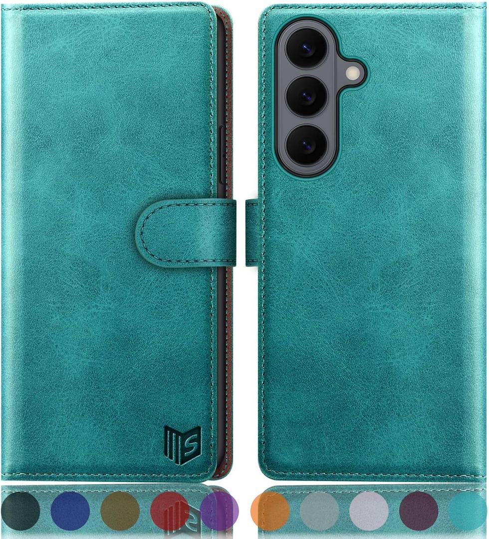 SUANPOT Compatible with Samsung Galaxy S26 Plus Wallet case with RFID Blocking Credit Card Holder,Flip Book PU Leather Protective Cover Women Men for Samsung S26 Plus Phone case Blue Green