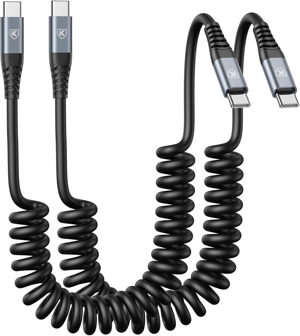 USB C to C Cable 3ft 2Pack Coiled USB C Charger Cable for Car Type C Fast Charging Cable for iPhone 17/16/15/Plus/Pro/Pro Max/Samsung Galaxy S23