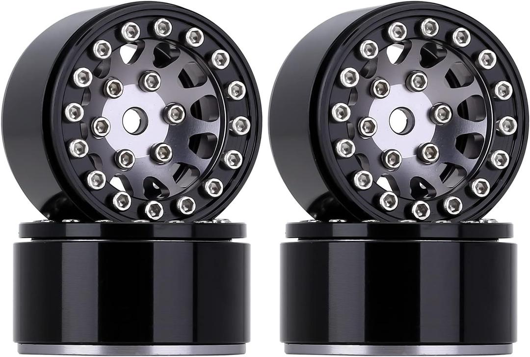 INJORA 1.0 Wheel Rims RC Metal Beadlock Wheels Rims for All 1/24 Scale Axial SCX24 Deadbolt RC Crawler Car Upgrades Accessories(Black&Grey)