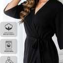 NY Threads Women's Robe Long Knit Bathrobe 3/4 Sleeves Soft Kimono Lightweight Loungewear (Black, L)