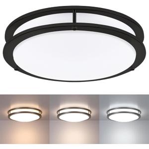 16 Inch Black Flush Mount Ceiling Light Fixture for Bedroom Bathroom, Matt Black LED Ceiling Light 3000K/4000K/5000K Dimmable Flush Mount LED Hallway Fixture, 16in, 25W (16 inch - 1 Pack)
