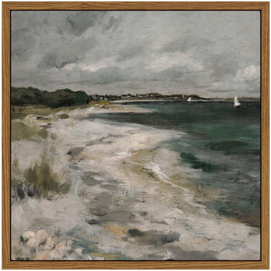 InSimSea Square Framed Canvas Wall Art, Scenery Room Decor Classical Clouds Coastal Seaside Oil Painting Home Wall Decor Artwork, Art Prints Decor for Living Room, Bedroom, Office 10"x10"