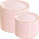 PULOTE 200Pieces Pink Plastic Plates - Premium Hard Pink and Gold Disposable - Include 100PCS 10 inch Dinner & 100PCS 7 inch Dessert Plates, Ideal for Wedding, Party & Mother's Day