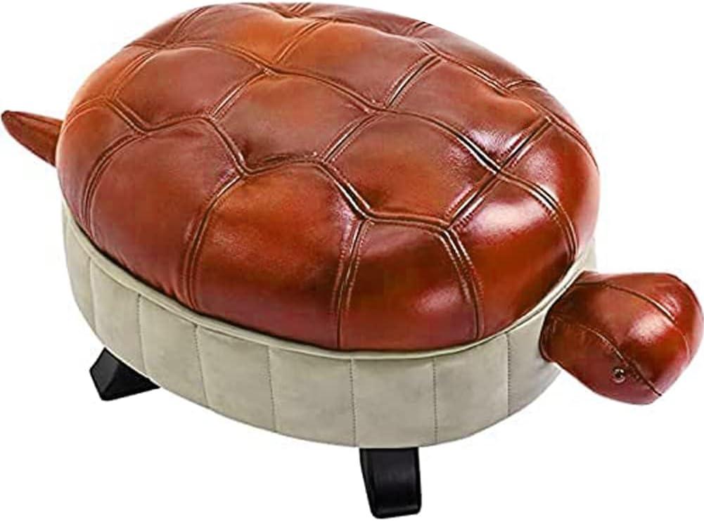 Animal Footstool Turtle Upholstered Ottoman PU Leather Pouf Wood Foot Stool Rest for Living Room Bedroom Sofa Bench Seat Chair, Reddish Brown, Large